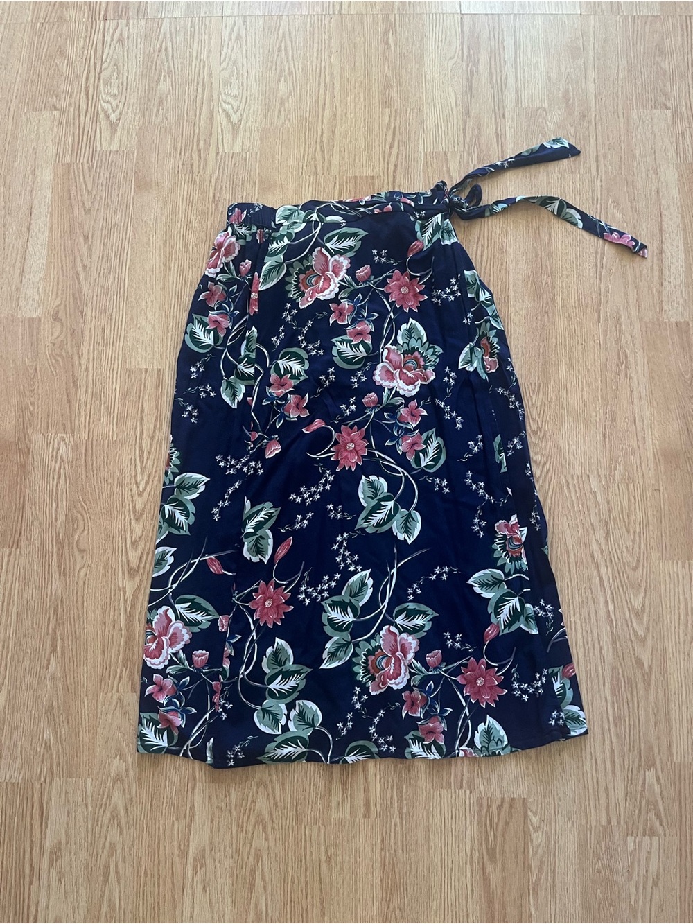 Japna Navy and Pink Floral Medium Wrap Maxi Skirt